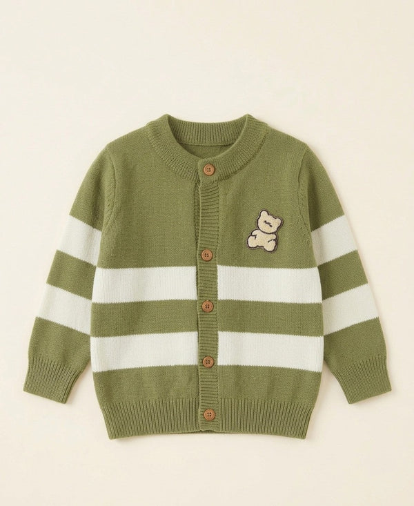 Cardigan Infantil a Rayas con Aplique de Osito