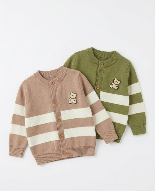 Cardigan Infantil a Rayas con Aplique de Osito