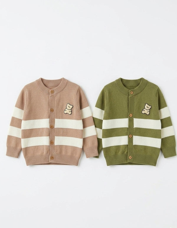 Cardigan Infantil a Rayas con Aplique de Osito