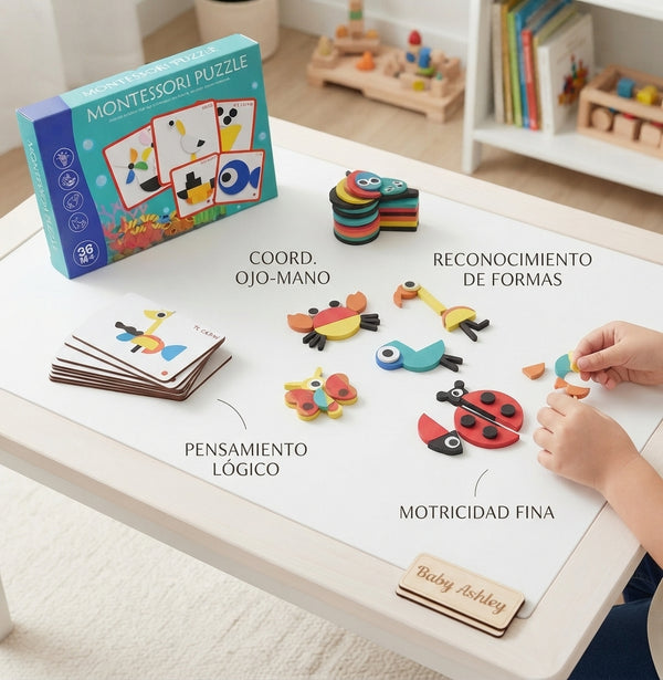 Puzzle Geométrico Montessori de Formas y Patrones con Tarjetas