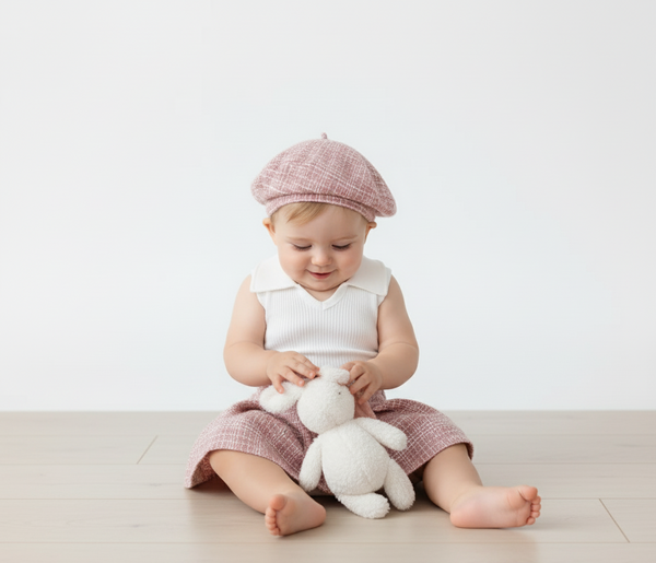 Conjunto para niña falda rosada con boina