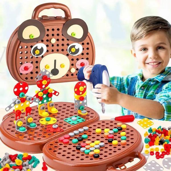 Maletín de Construcción Infantil Diseño Osito con Taladro Eléctrico
