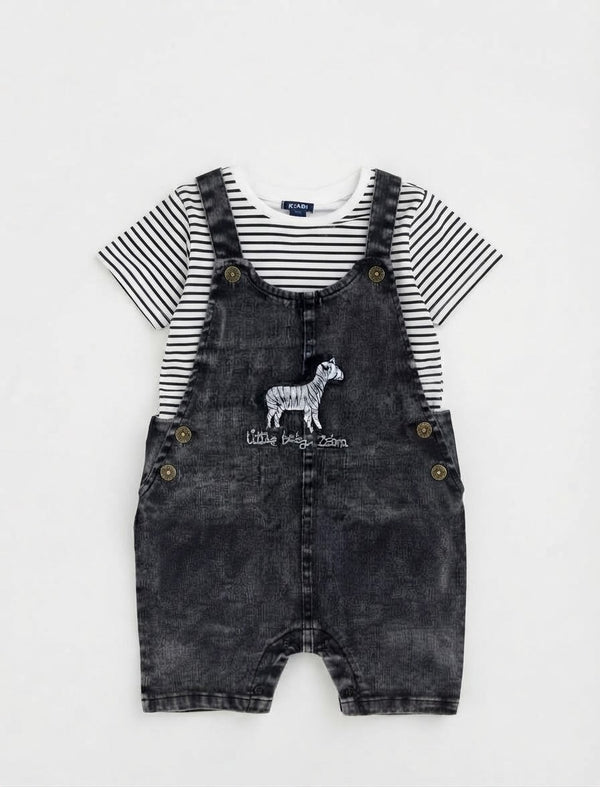 Conjunto Overol Short de Mezclilla y Polera Rayada