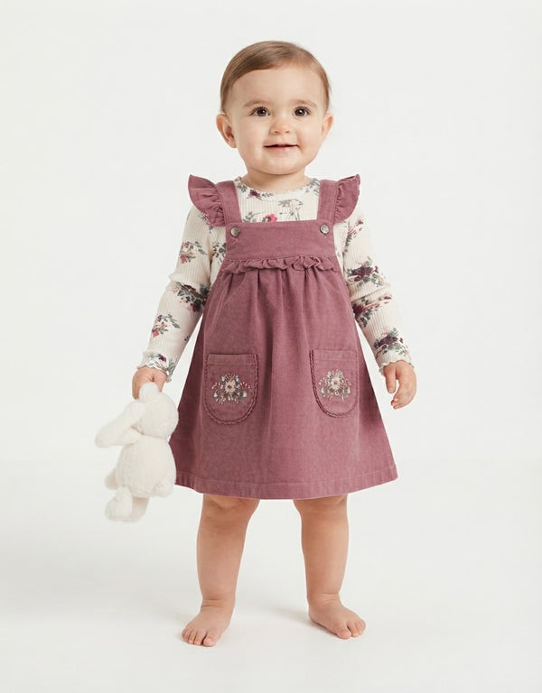Conjunto Jumper Acanalado y Polera Floral para Niña