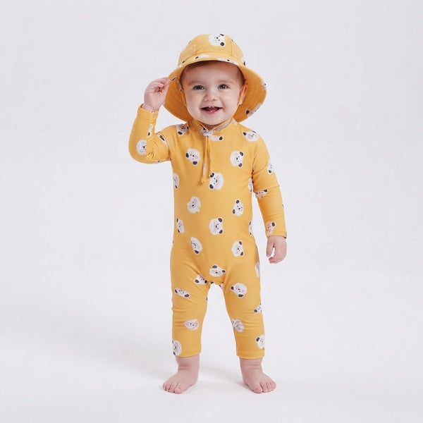 Traje de Baño de Manga Larga con Gorro UV Unisex Osito Sol