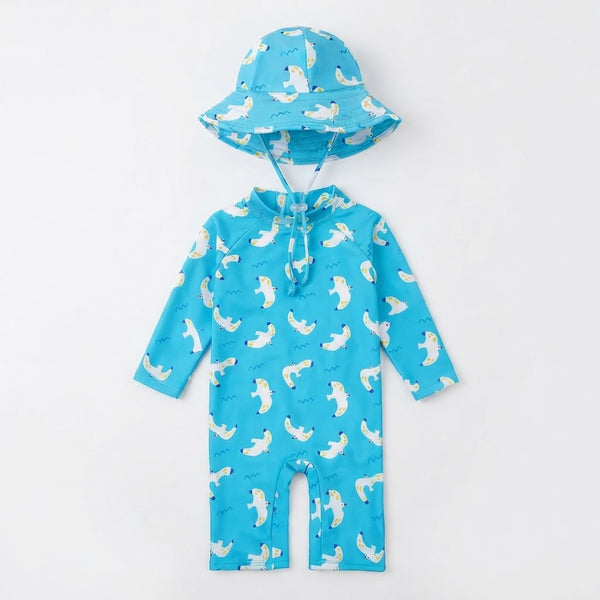 Traje de Baño de Manga Larga con Gorro UV Gaviota Marina