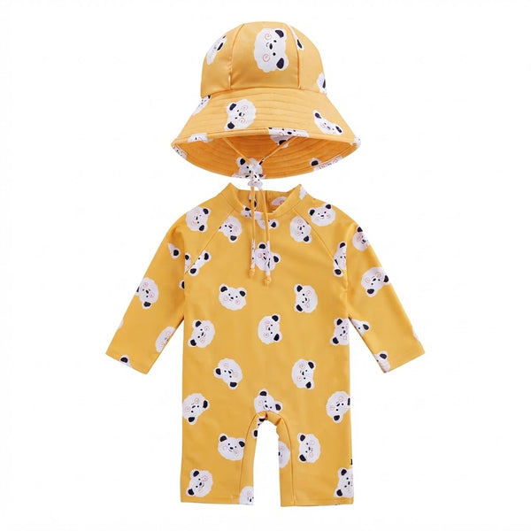 Traje de Baño de Manga Larga con Gorro UV Unisex Osito Sol