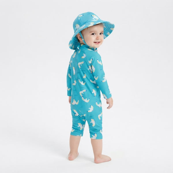 Traje de Baño de Manga Larga con Gorro UV Gaviota Marina