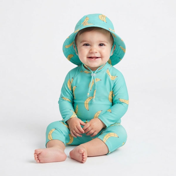 Traje de Baño de Manga Larga con Gorro UV Unisex Banana Fun