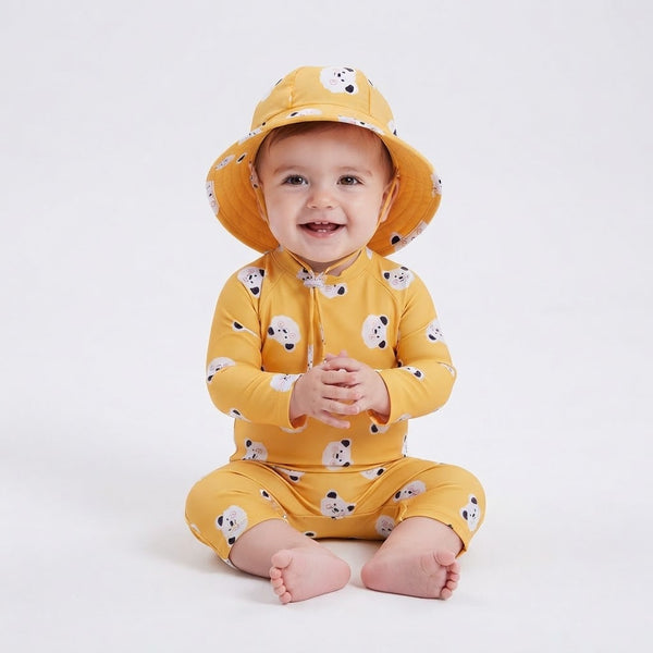 Traje de Baño de Manga Larga con Gorro UV Unisex Osito Sol