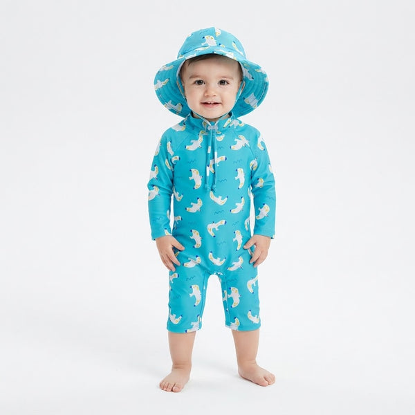 Traje de Baño de Manga Larga con Gorro UV Gaviota Marina
