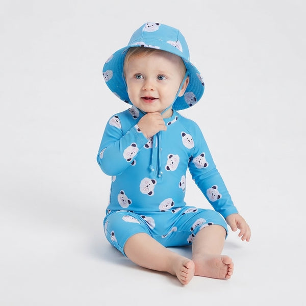Traje de Baño de Manga Larga con Gorro UV Osito Marino