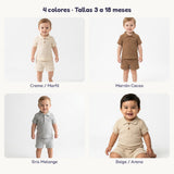 Conjunto polo acanalado de algodón para bebé (polera + short) en 4 colores