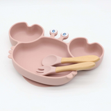Plato infantil con diseño de cangrejito y cubiertos de silicona