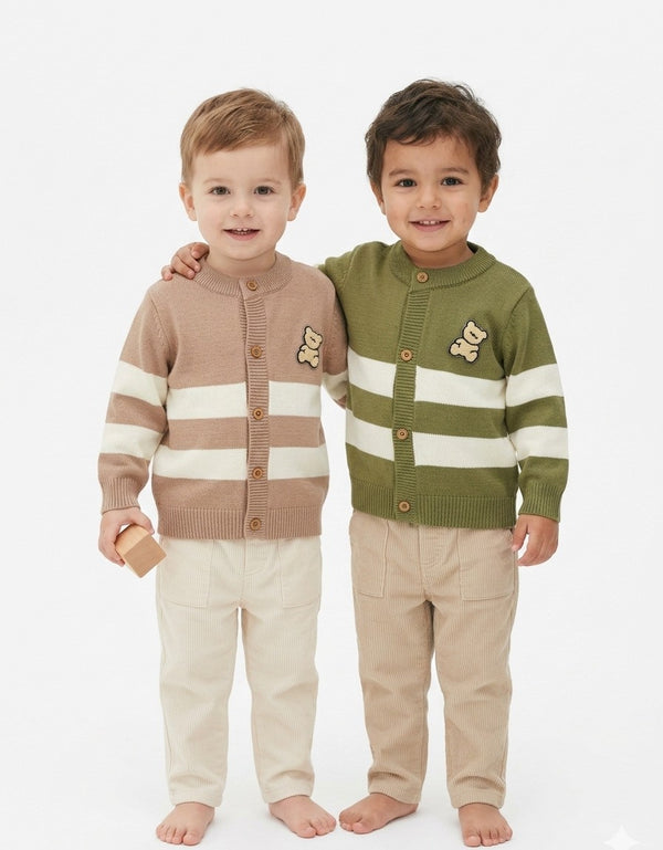 Cardigan Infantil a Rayas con Aplique de Osito
