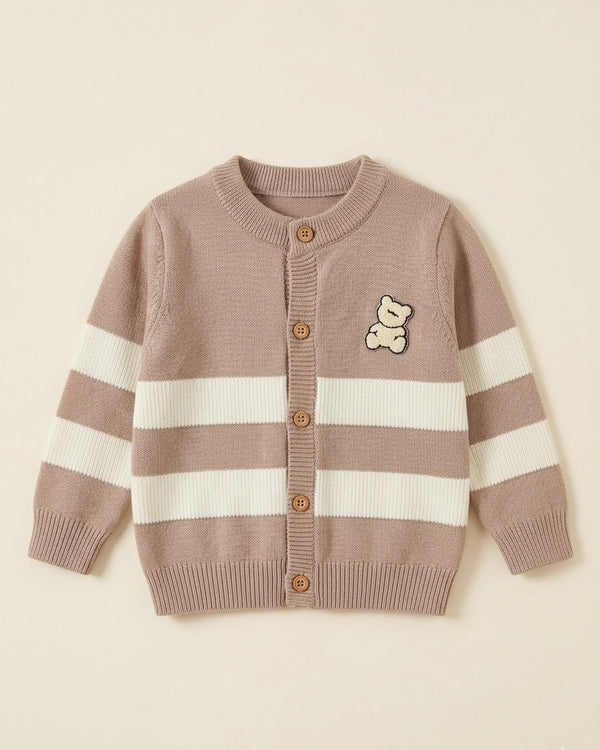 Cardigan Infantil a Rayas con Aplique de Osito
