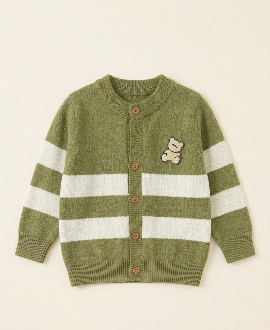 Cardigan Infantil a Rayas con Aplique de Osito