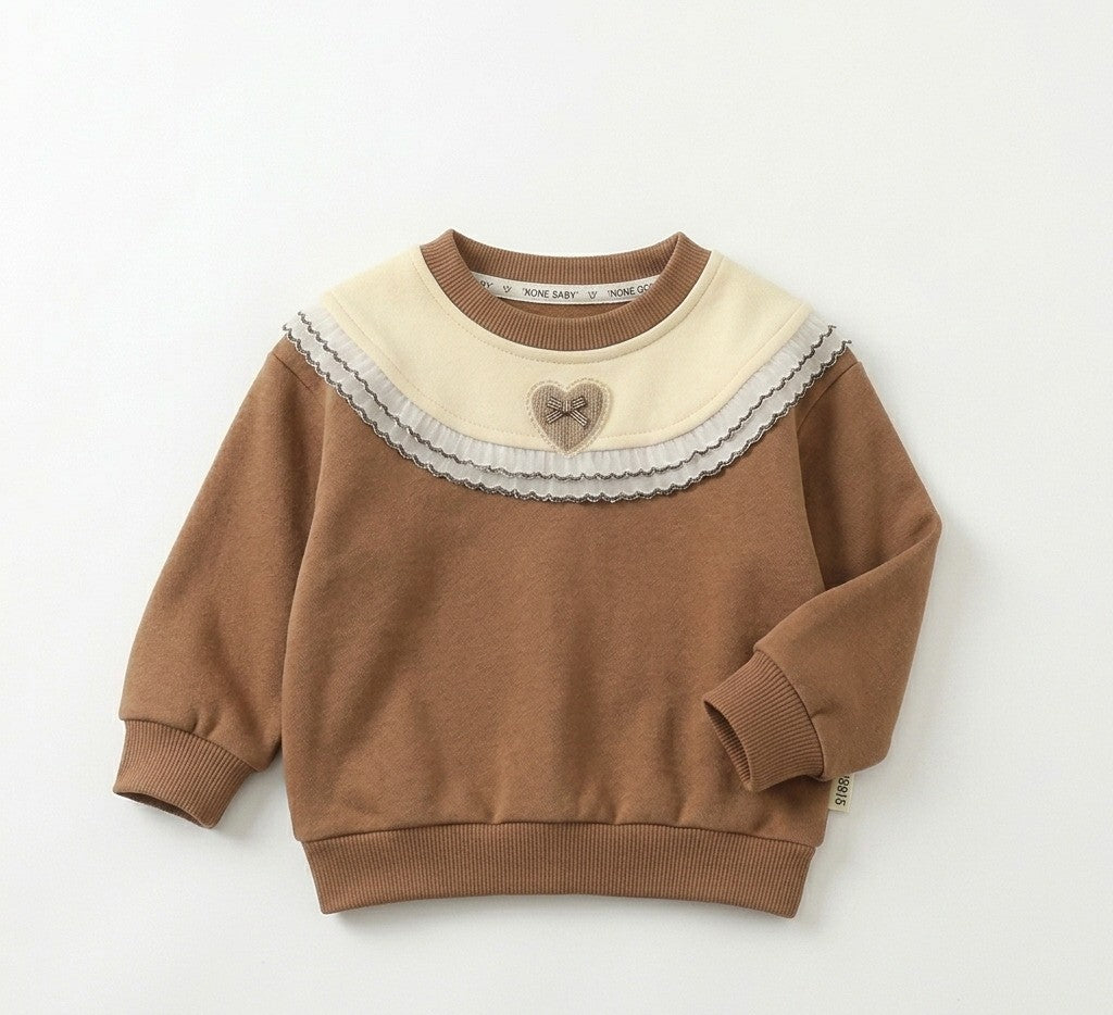 Sweater Infantil con Cuello Peter Pan y Detalle de Corazón