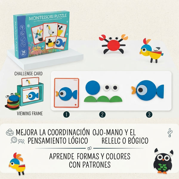 Puzzle Geométrico Montessori de Formas y Patrones con Tarjetas