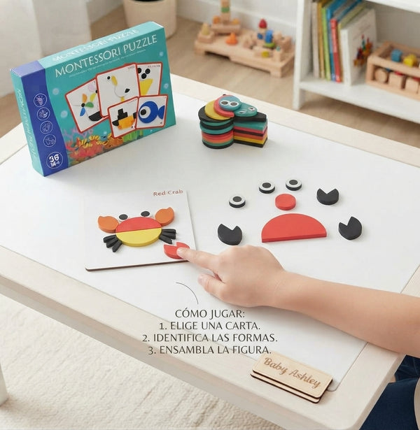 Puzzle Geométrico Montessori de Formas y Patrones con Tarjetas