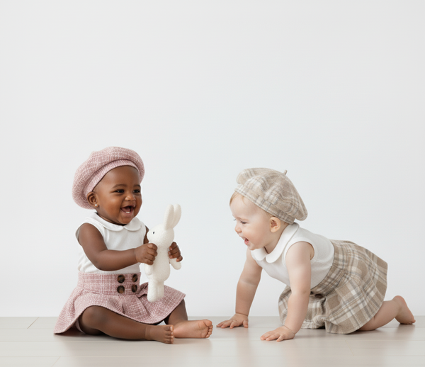 Conjunto para niña falda a cuadros con boina
