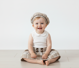 Conjunto para niña falda a cuadros con boina
