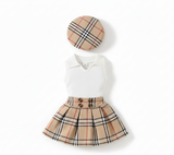 Conjunto para niña falda a cuadros con boina