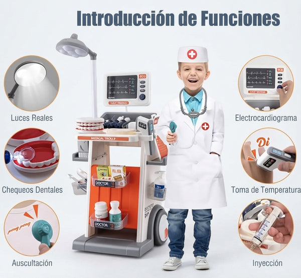 Carrito Médico Dentista Infantil 30 Piezas