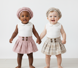 Conjunto para niña falda a cuadros con boina