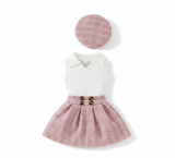 Conjunto para niña falda rosada con boina