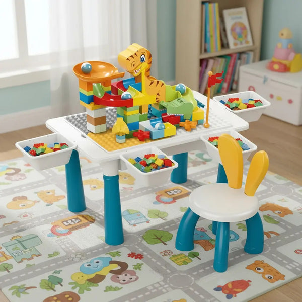 Mesa de Actividades 6 en 1 con Bloques de Construcción – 89 Piezas