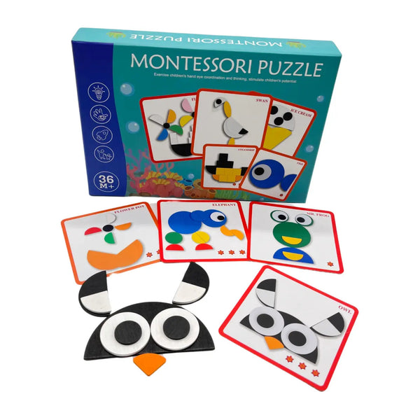 Puzzle Geométrico Montessori de Formas y Patrones con Tarjetas