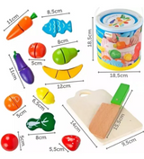Set de Cocina Infantil de Madera con Frutas, Verduras y Accesorios
