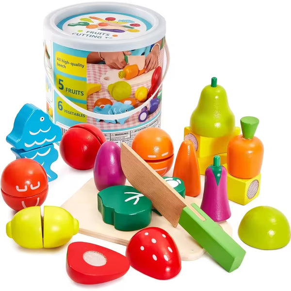 Set de Cocina Infantil de Madera con Frutas, Verduras y Accesorios