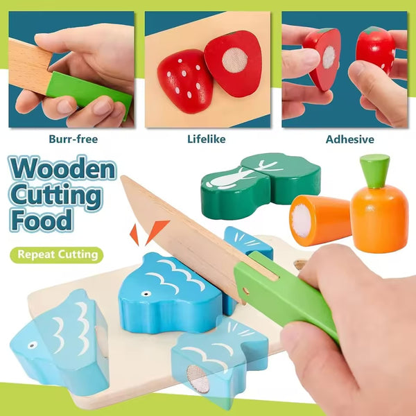 Set de Cocina Infantil de Madera con Frutas, Verduras y Accesorios
