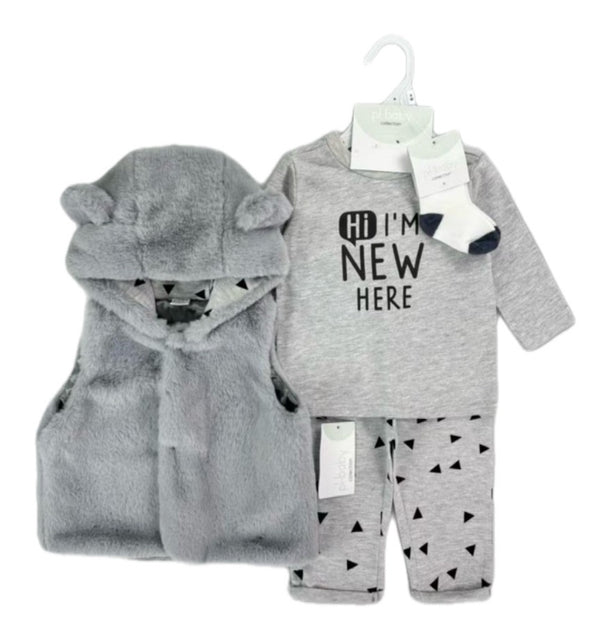 Conjunto Bebé Algodón 4 Piezas con Chaleco Peluche