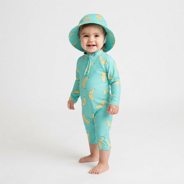 Traje de Baño de Manga Larga con Gorro UV Unisex Banana Fun