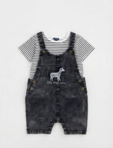Conjunto Overol Short de Mezclilla y Polera Rayada