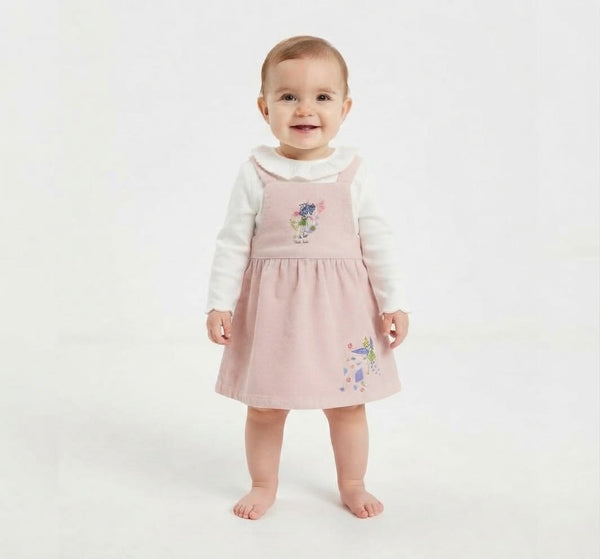Conjunto Vestido Jumper Cotelé y Polera Tinkerbell para Niña