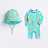 Traje de Baño de Manga Larga con Gorro UV Unisex Banana Fun