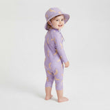Traje de Baño de Manga Larga con Gorro UV para Niña Banana Lila