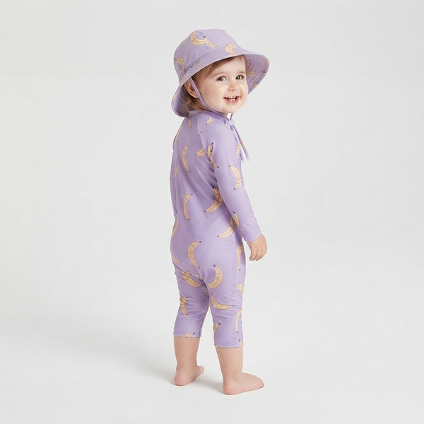 Traje de Baño de Manga Larga con Gorro UV para Niña Banana Lila