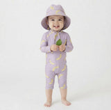 Traje de Baño de Manga Larga con Gorro UV para Niña Banana Lila