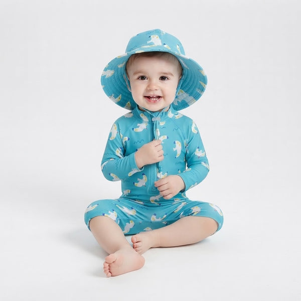 Traje de Baño de Manga Larga con Gorro UV Gaviota Marina