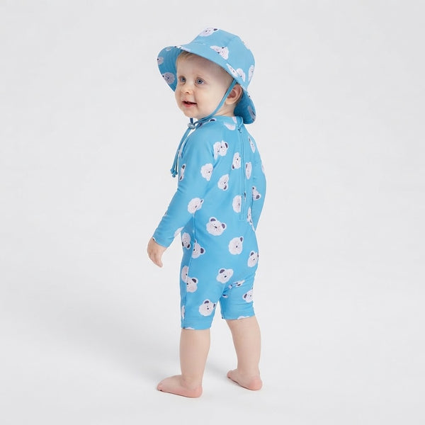 Traje de Baño de Manga Larga con Gorro UV Osito Marino