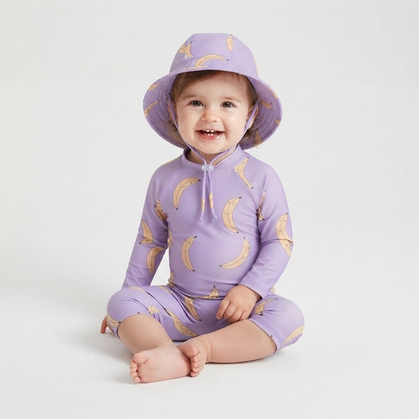 Traje de Baño de Manga Larga con Gorro UV para Niña Banana Lila