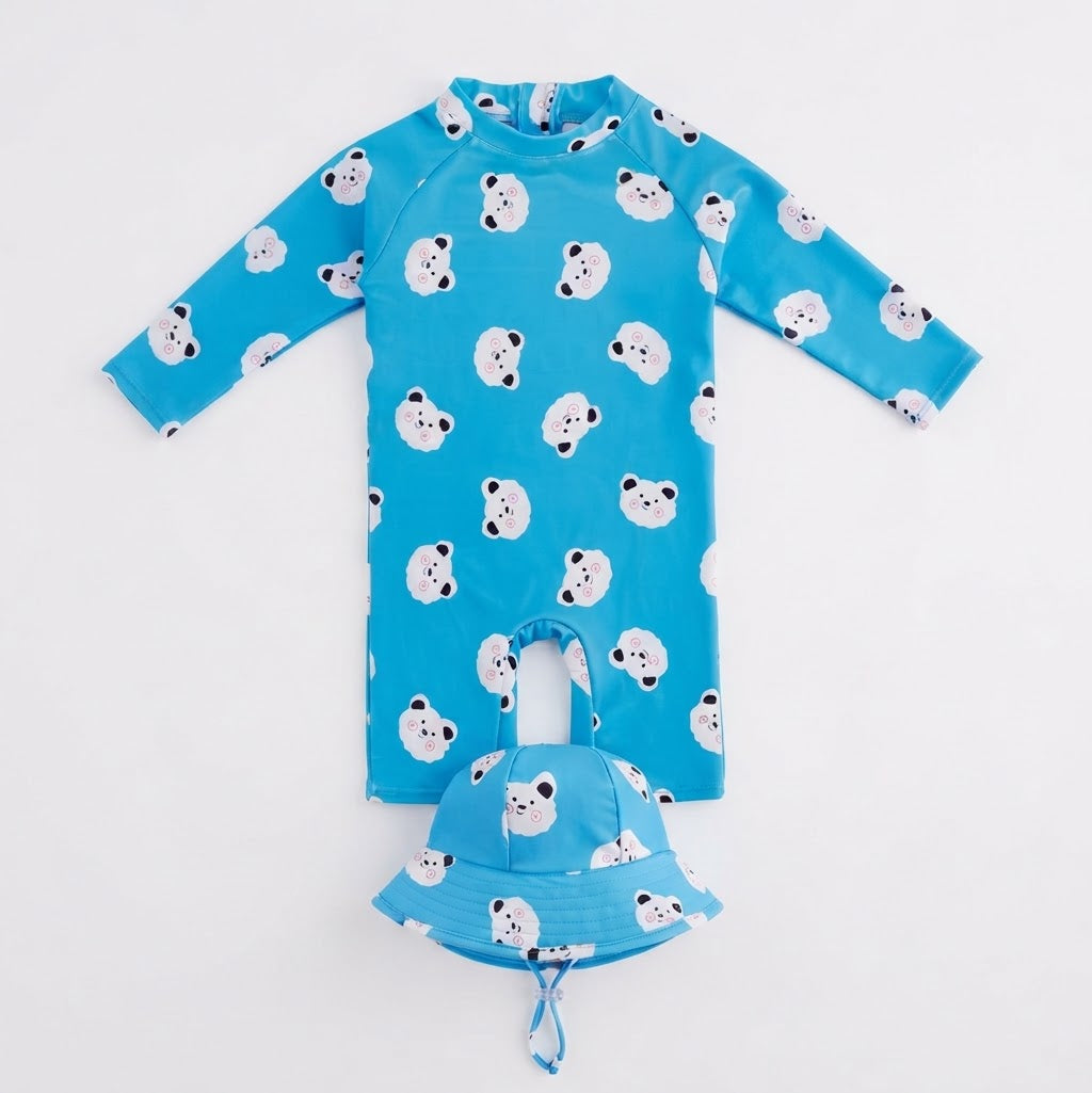 Traje de Baño de Manga Larga con Gorro UV Osito Marino
