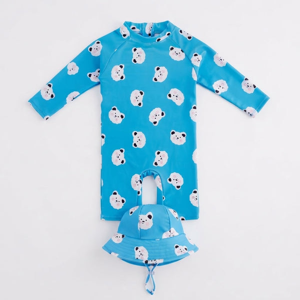 Traje de Baño de Manga Larga con Gorro UV Osito Marino