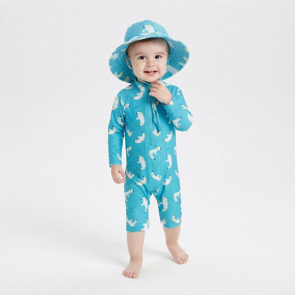 Traje de Baño de Manga Larga con Gorro UV Gaviota Marina