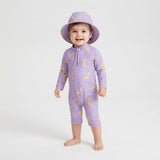Traje de Baño de Manga Larga con Gorro UV para Niña Banana Lila